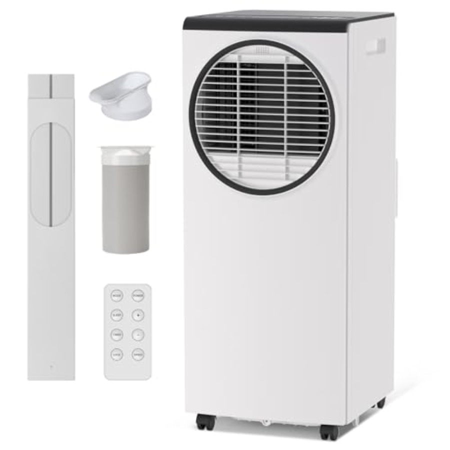 寝室用ポータブル AC: リモート付き 8,000 BTU ホワイト ユニット、3-in-1 冷却/除湿/送風、ホーム オフィス向けのコンパクトなデザイン