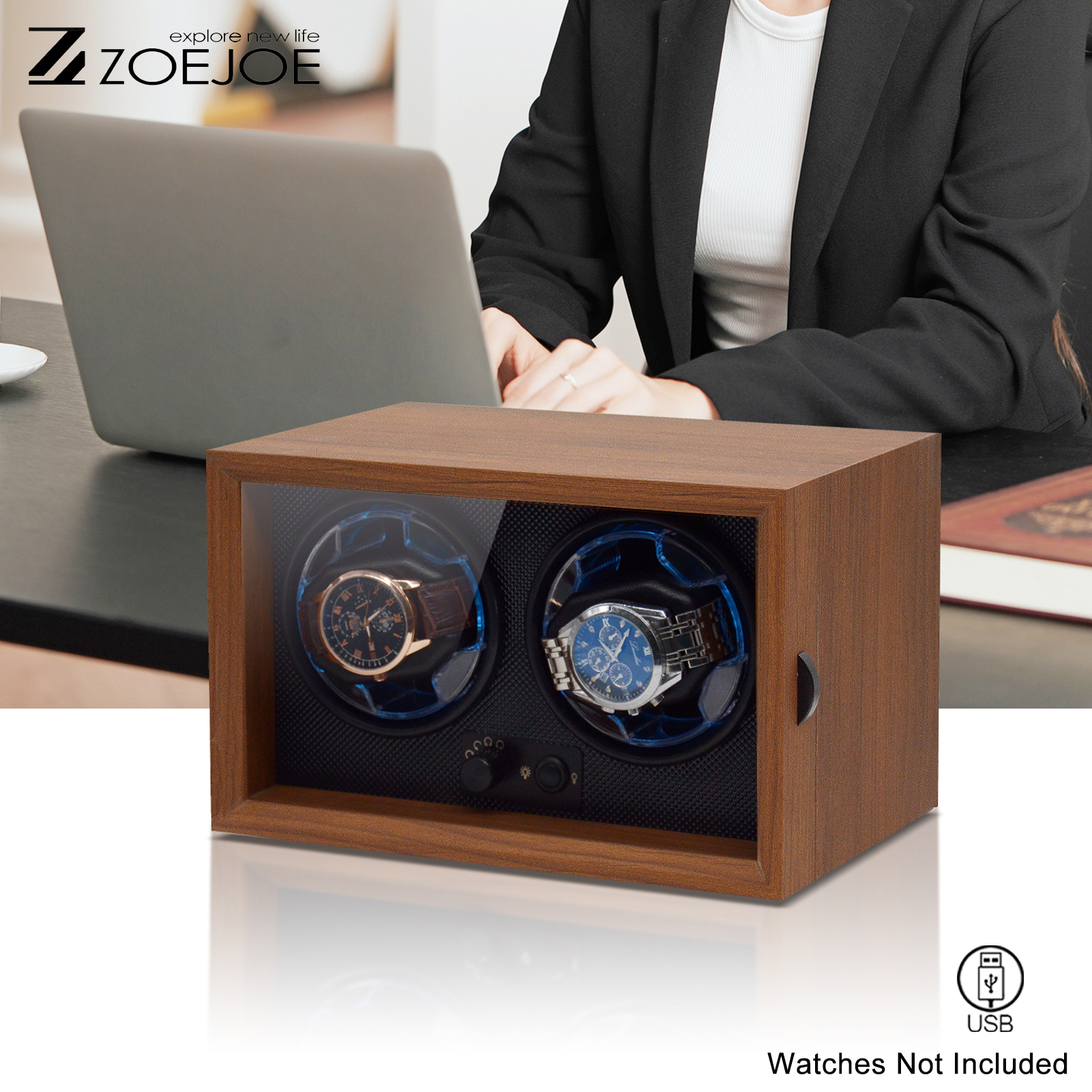 ZOEJOE 2 0 ウォッチワインダー USB 電源静音モーター調整可能なモード自動機械式時計収納ボックスクリアカバー付き