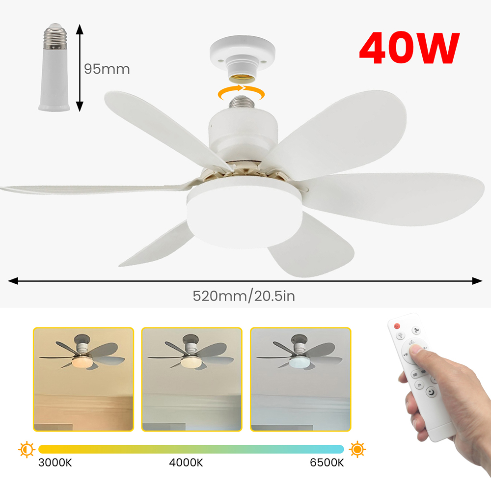 40W LED Ceiling Fan Light with Remote Timer AC85-265V Stepless Dimming Color Temperature Adjustable Fan Lamp for Home Bedroom