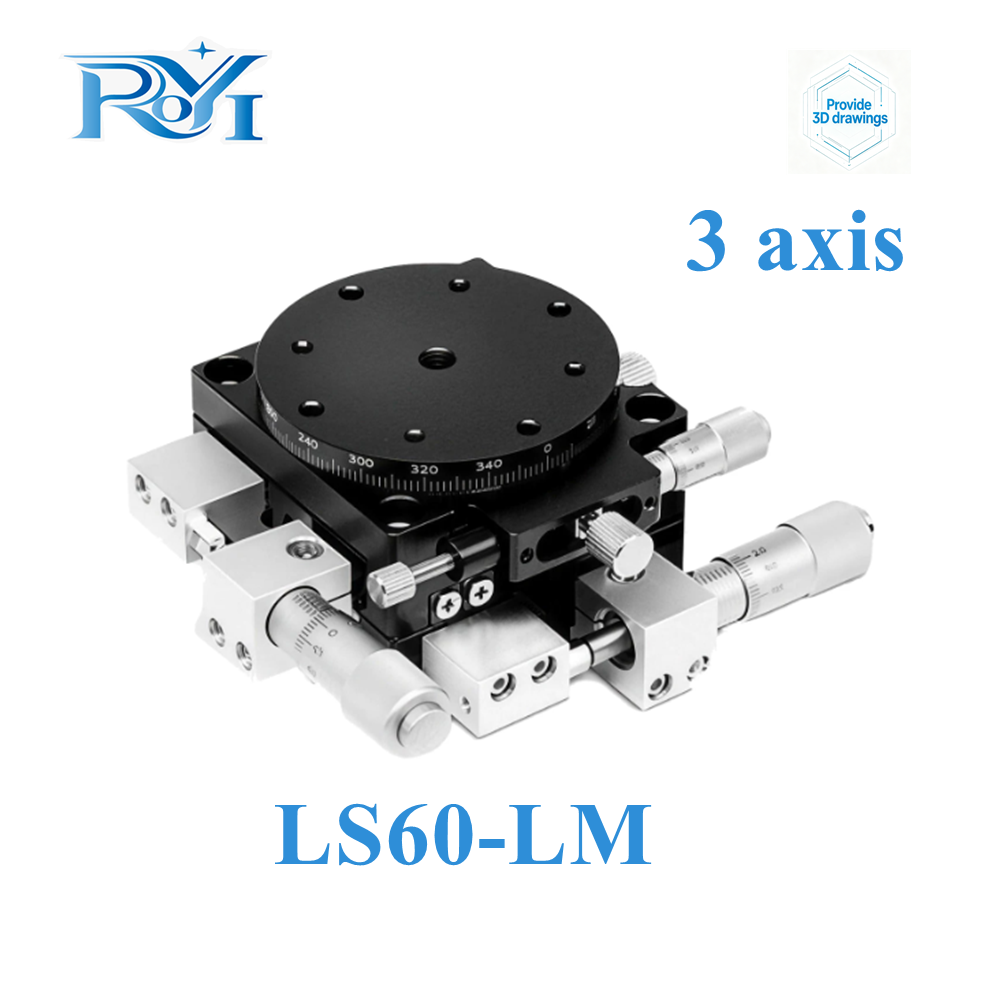 XYR軸LS60-LM 60mm高精度マイクロメータステージ3軸手動移動回転テーブルクロスレールガイドスライドテーブル