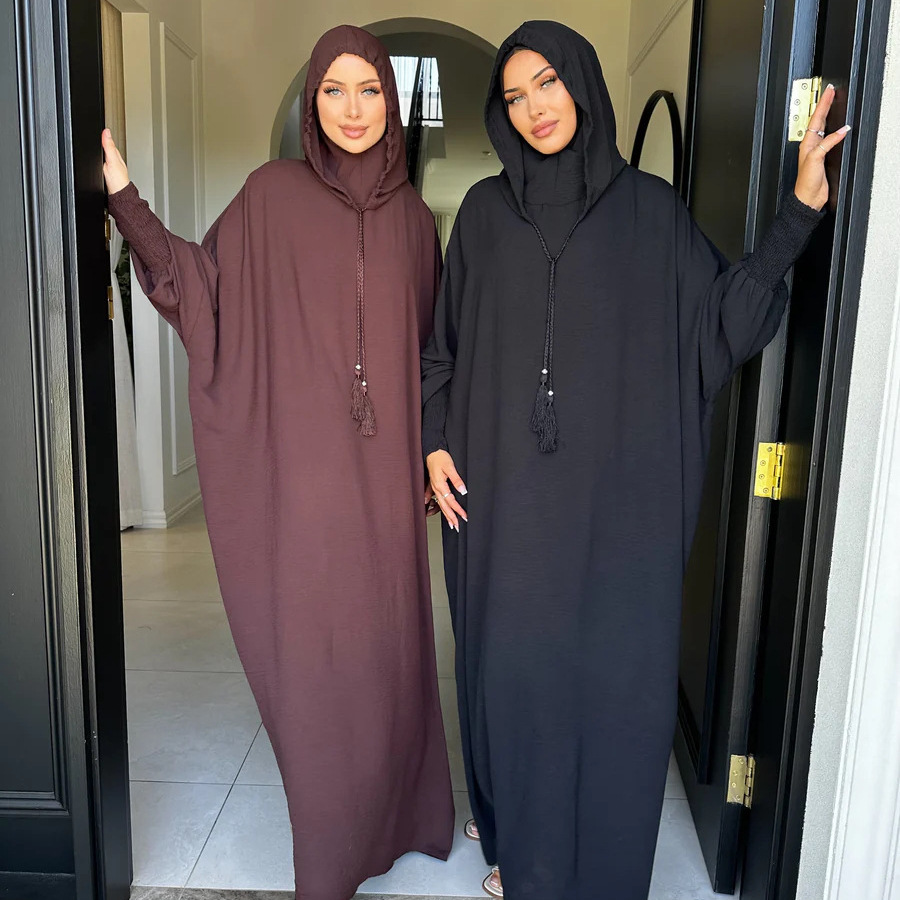 2026 ラマダンフード付きアバヤ女性イスラム教徒の祈りの衣服ドレスドバイカフタントルコアラビアローブイスラムイードジェラバケバヤ Jalabiya