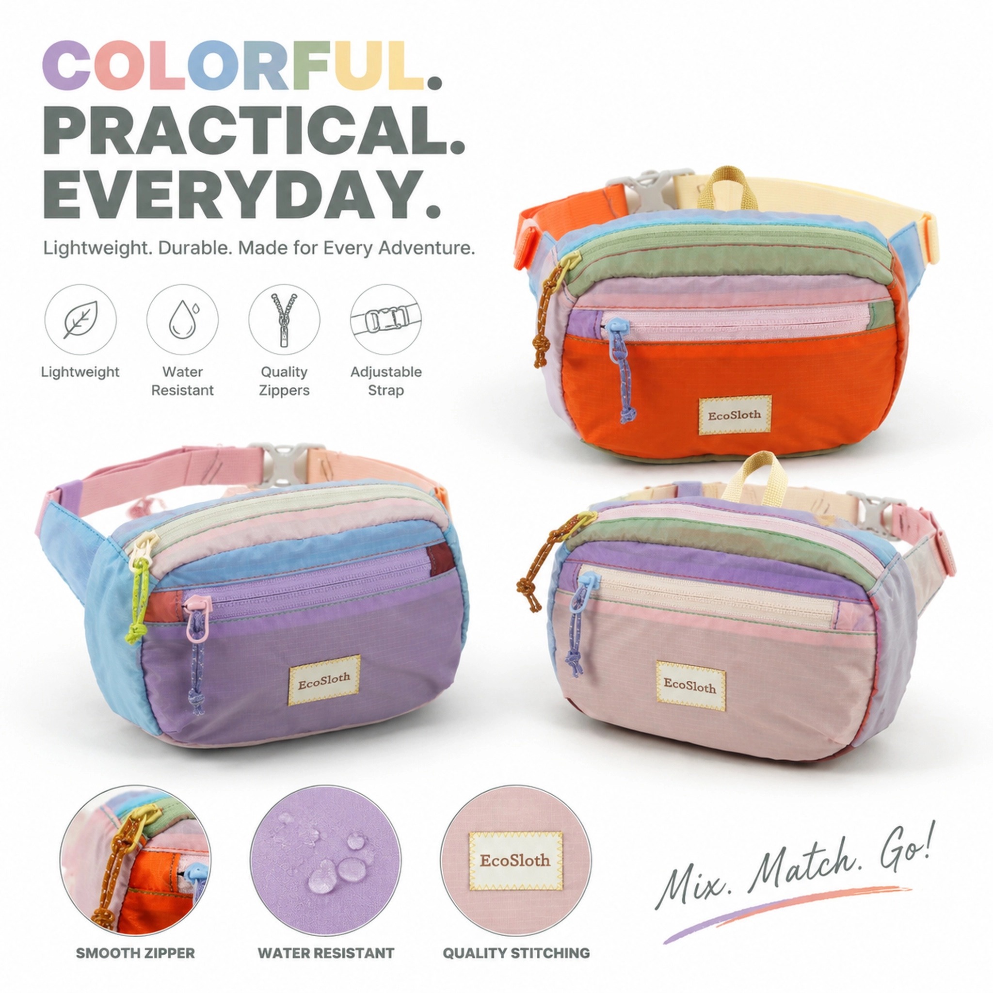 EcoSloth バムバッグ ファニーパック ポケット付き 軽量