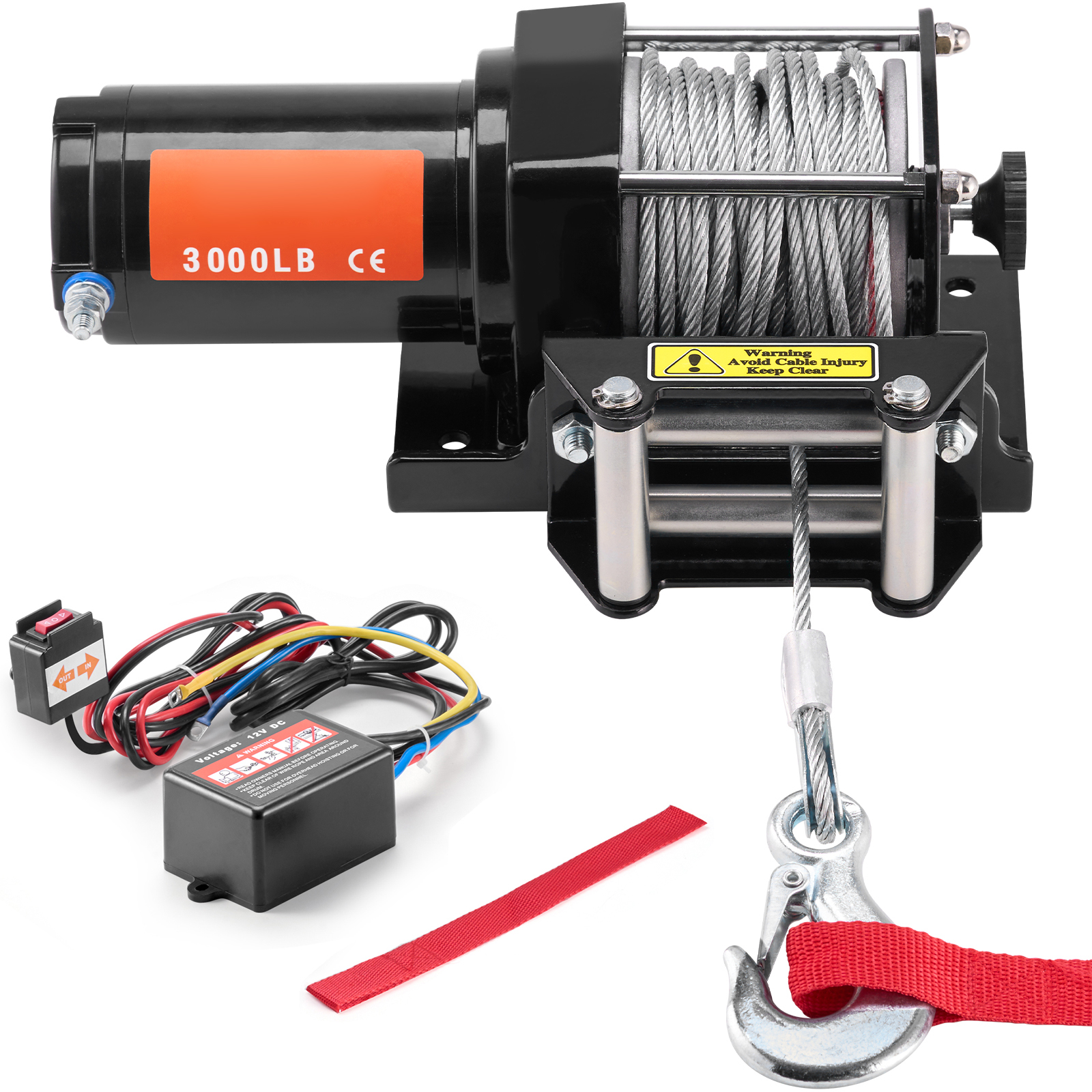SucceBuy 3000ポンド ATV/UTV 電動ウインチ 12V DC スチールロープウインチ 39フィートケーブルローラー付き オフロード牽引用有線リモコン付き