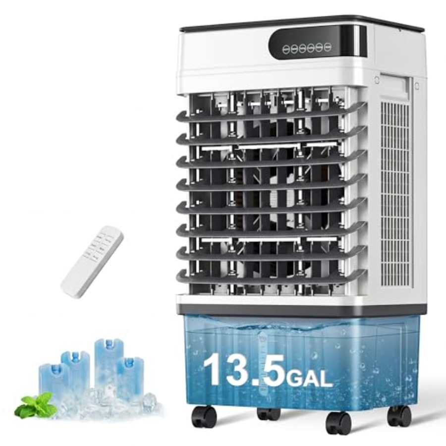 屋外スワンプクーラー: 41 インチ蒸発空気クーラー、13.5 ガロンのタンク、3600 CFM、120 振動、3 つのモード/速度、リモート、12H