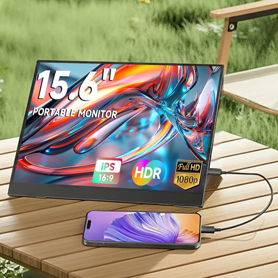 AHXJKA 15.6 インチ ポータブル モニター FHD-IPS アウトドア トラベル ディスプレイ ラップトップ 外部セカンド スクリーン ゲーム Type-C HDMI で拡張