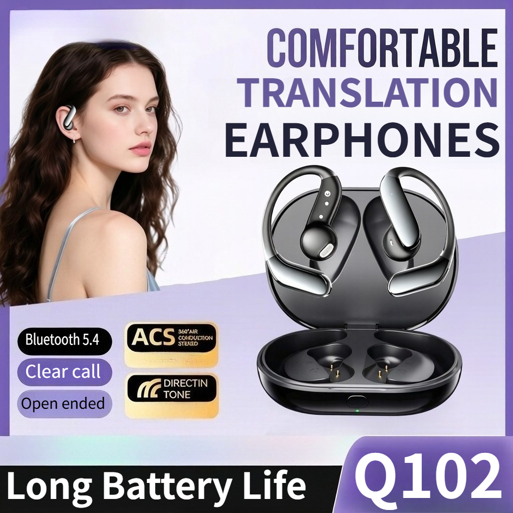 Q102 AI 翻訳 Bluetooth 5.4 イヤホン防水ワイヤレス翻訳ヘッドフォン ENC ノイズキャンセリングマイク付きスポーツ用
