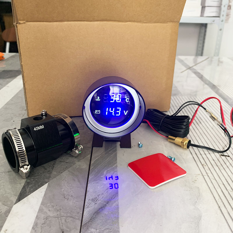 2 で 1 車の温度計ラウンド LED デジタル水温計トラック電圧計エンジンオーバーヒート警報電圧モニター 12V24V