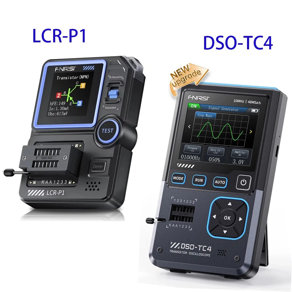 FNIRSI®DSO-TC4 3-IN-1 10MHz 48MSa/s Digital Oscilloscope Transistor Tester, LCR-P1 Multifunction LCR Transistor Capacitor Tester