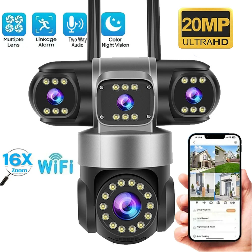 16X ズーム WiFi カメラ 20MP 4 レンズ屋外 6K 12MP IP66 防水ナイトビジョン双方向インターホン CCTV ビデオ監視