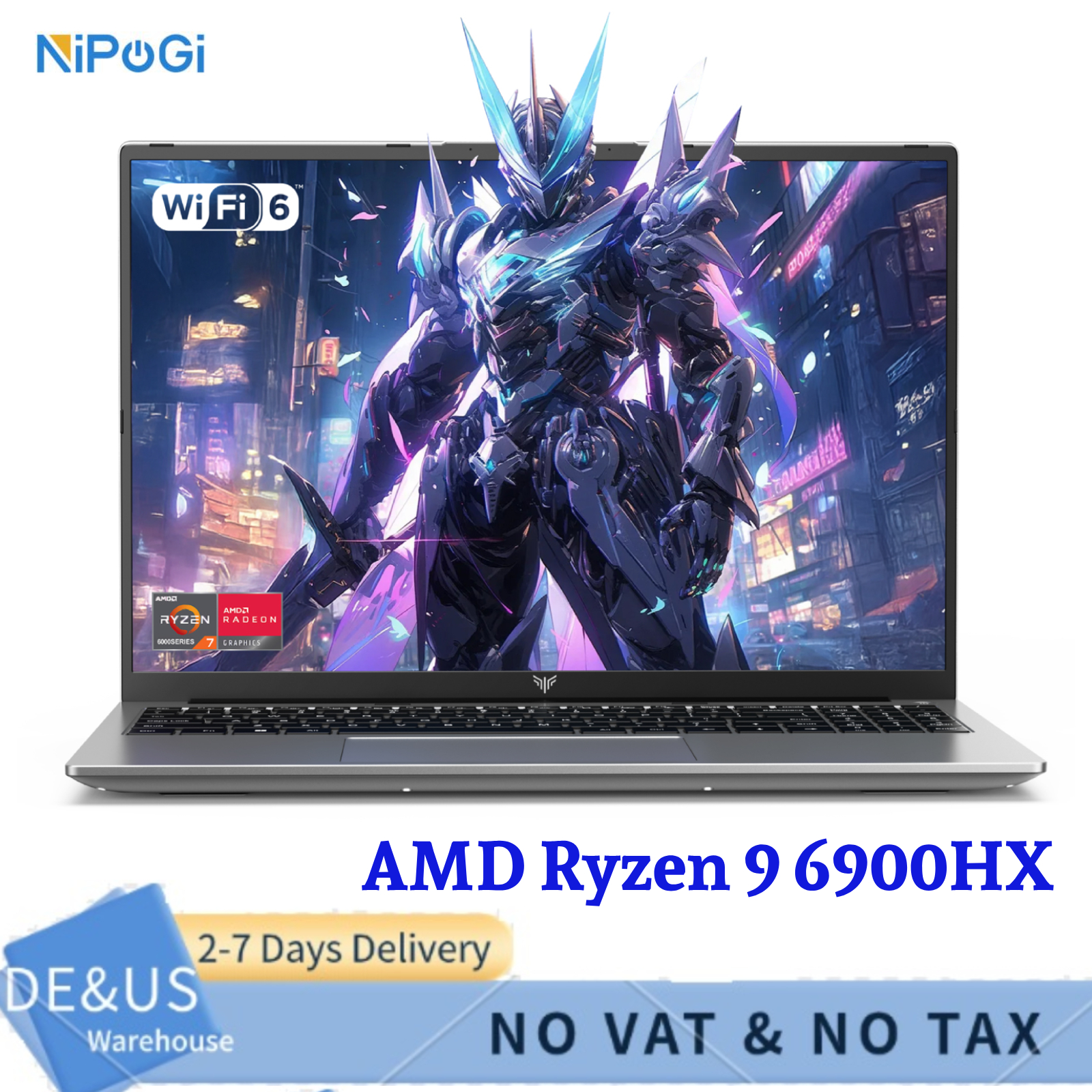 NIPOGI 16インチ FHD ラップトップ AMD Ryzen 9 6900HX ラップトップ 16GB LPDDR5 RAM 512GB SSD バックライト付きキーボード フル機能 Office Gamin ノートブック