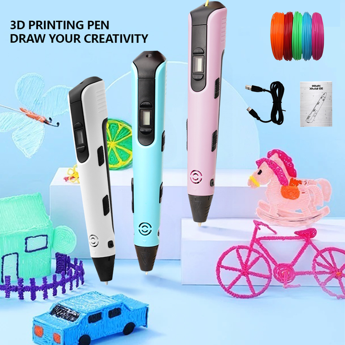 アップグレードされた 3D 印刷ペン 9 メートル Pla フィラメント子供の誕生日クリスマスと新年のギフト三次元ペイントツール