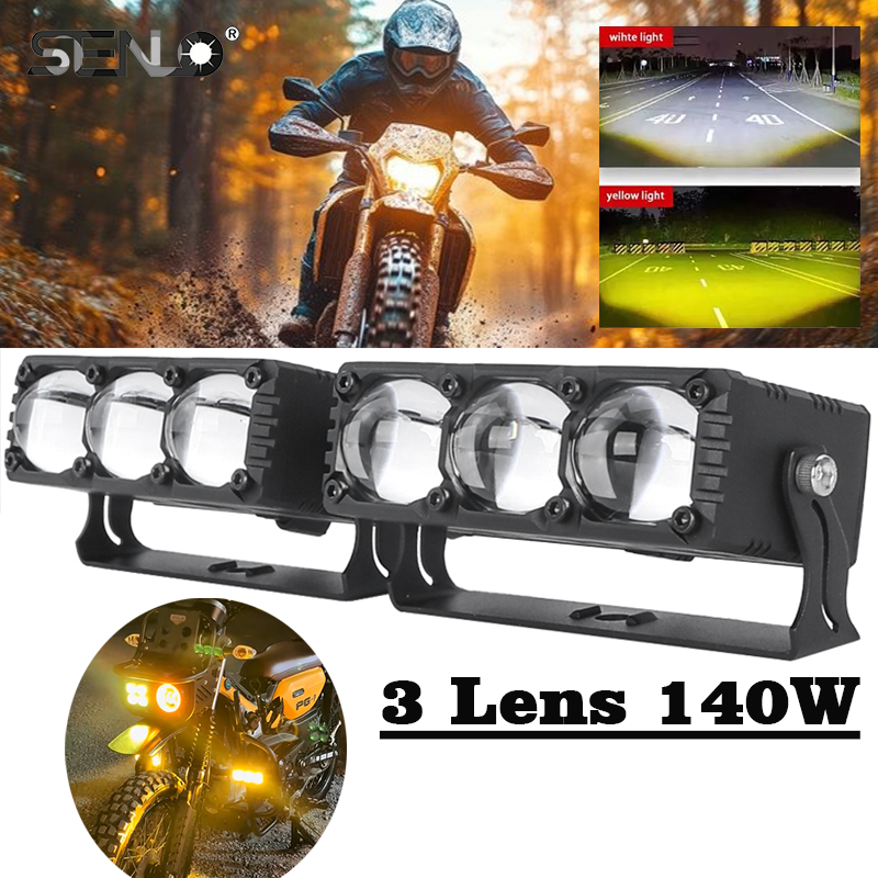Senlo Additional Fog Lights for Motorcycle Double Color Lighthouse Driving Spotlights Headlight 12V for BMW R1200GS ATV SUV Lamp