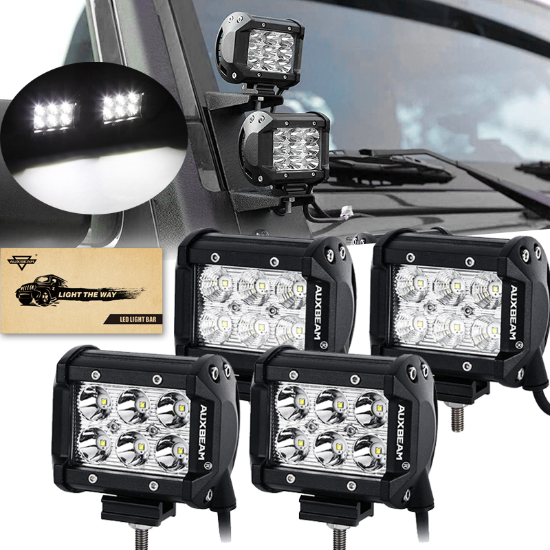 AUXBEAM 1 ペア 4 インチ 2 列 LED ワークライトポッドライト 6000K ホワイトスポット/フラッドランプ SUV ATV UTV トラックピックアップボート用
