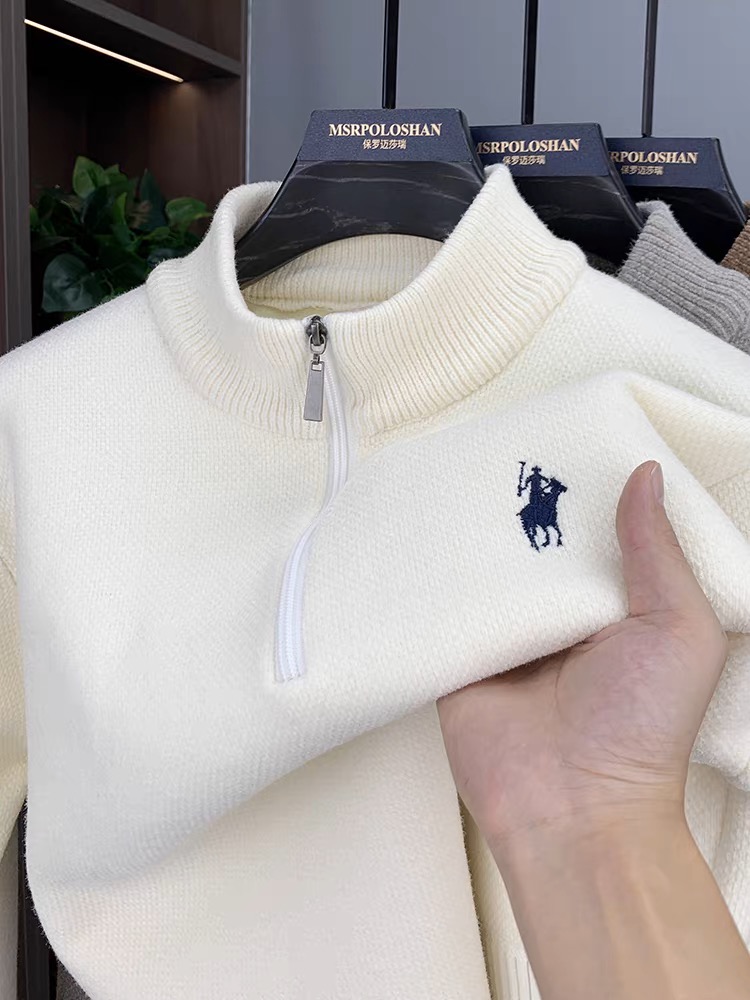 高品質メンズジッパーニットセーター冬の新しいファッション高級ブランドポニー刺繍デザイン豪華な暖かいカジュアルスウェットシャツ