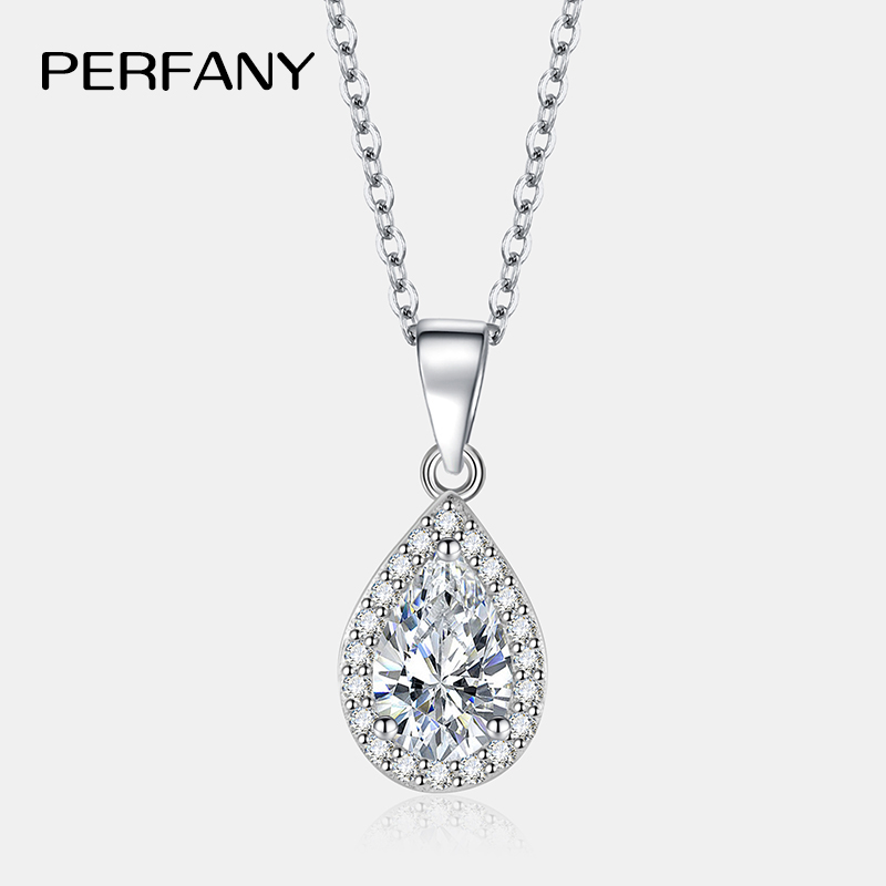 PERFANY 1CT ペアカットモアッサナイトネックレス女性のための S925 純銀スパークリングダイヤモンドペンダント高級ジュエリーパーティーギフト