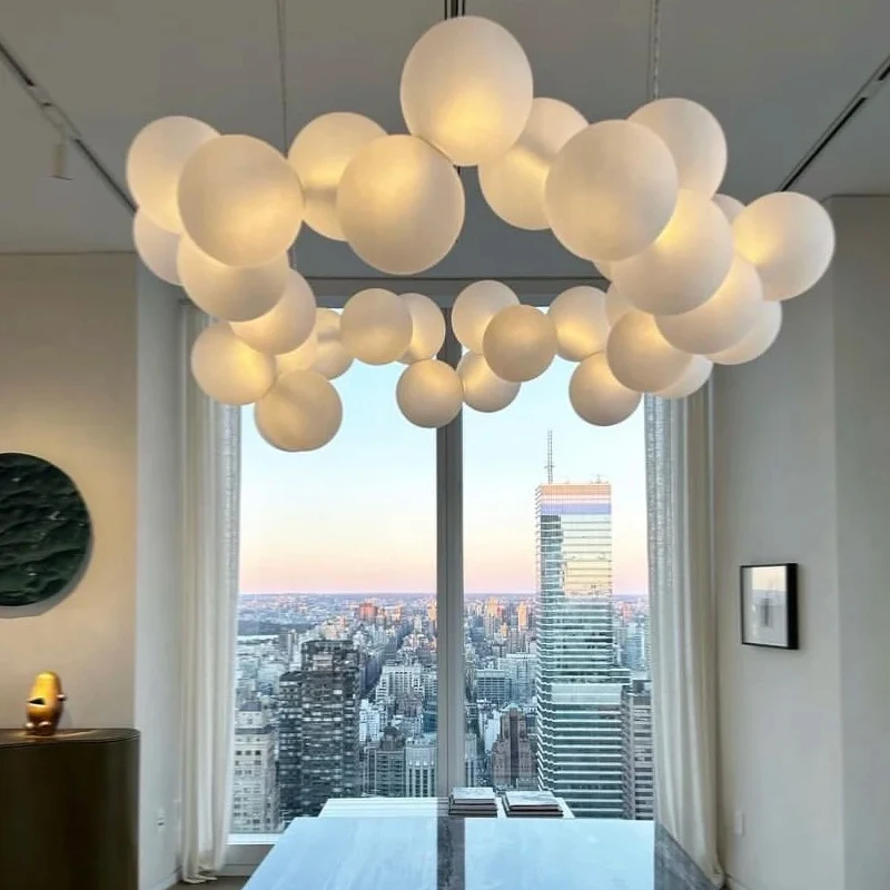 ラウンドホワイトバブルシャンデリアリビングルームダイニングルームホテルホールデザイナーバブルボールリング天井シャンデリア
