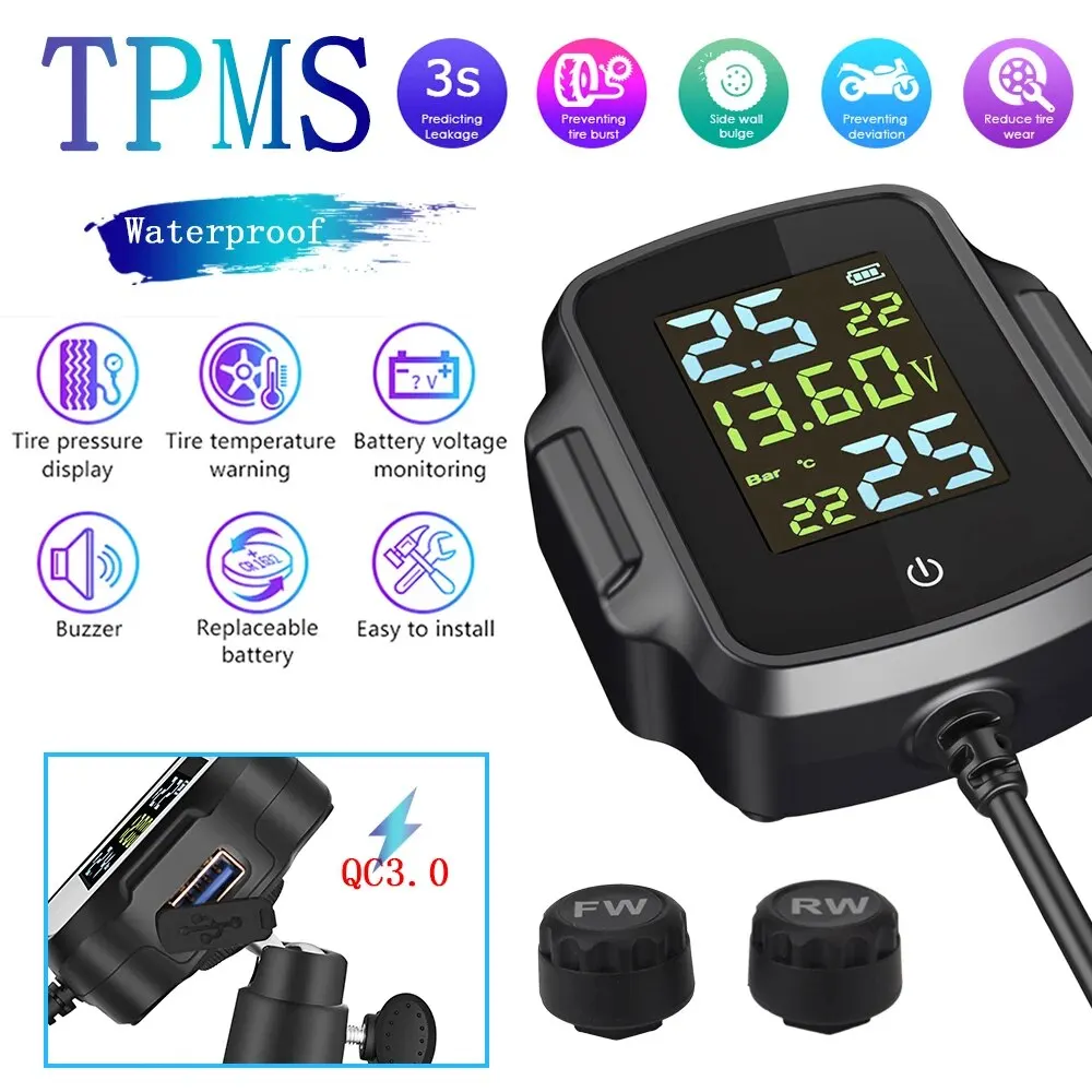 TPMS オートバイタイヤ空気圧監視システム 2 つの外部センサー付きスマートタイヤ警報キットユニバーサルバイクアクセサリー