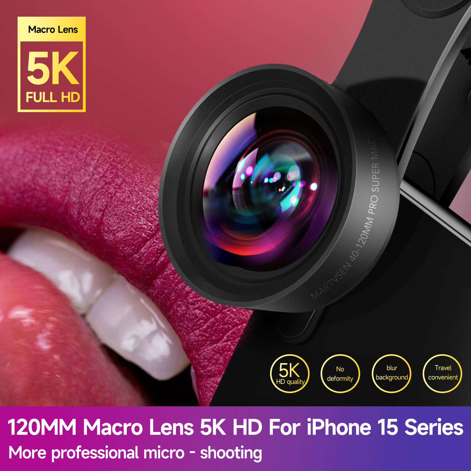 MARTVSEN 120MM マクロレンズ、プロフェッショナル 5K HD 10x スーパーマクロユニバーサルクリップカメラフォトレンズ iPhone Samsung Andriod 用