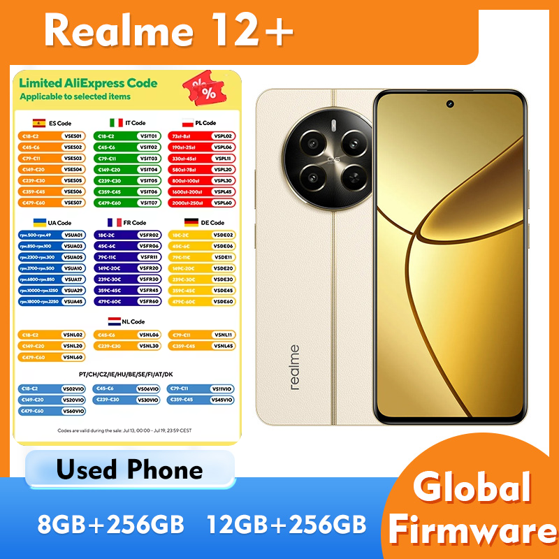 Realme 12 plus 5G 8GB 12GB RAM 256GB ROM スマートフォン 6.67 インチ 120Hz リフレッシュ レート 中古電話