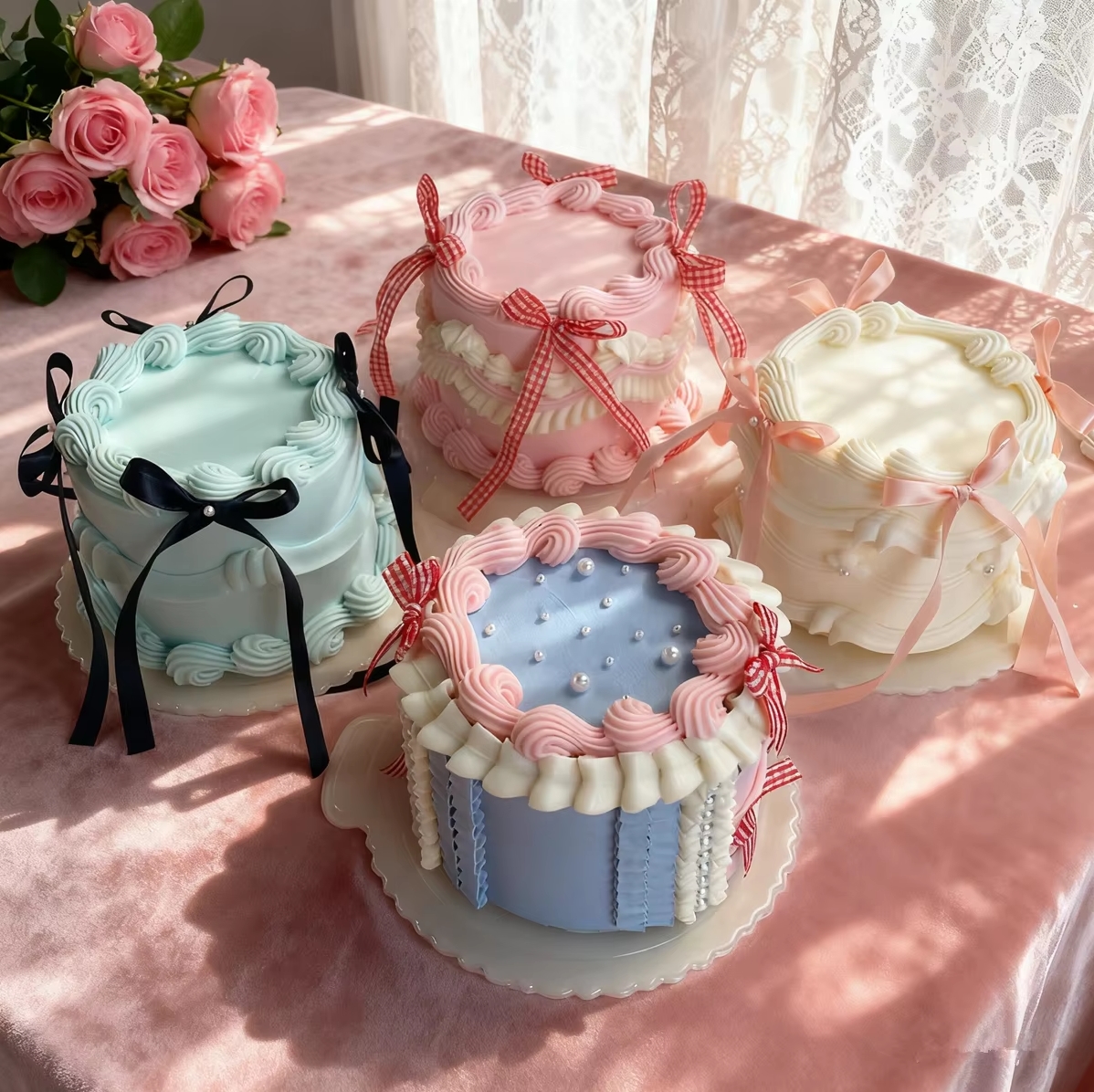 4 インチ偽の誕生日ケーキモデル現実的なクリームケーキ偽食品誕生日デザート装飾品写真撮影の小道具結婚式のテーブルの装飾