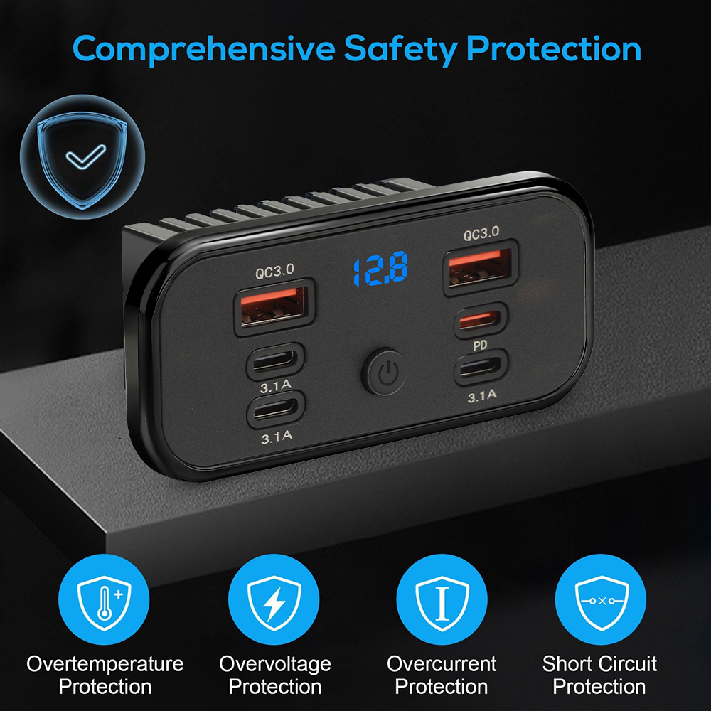 6ポート12-24V USBコンセント高速車充電PD QC3.0ソケットウォールマウント充電器電源パネルバスボートトラックRVカーアクセサリー用