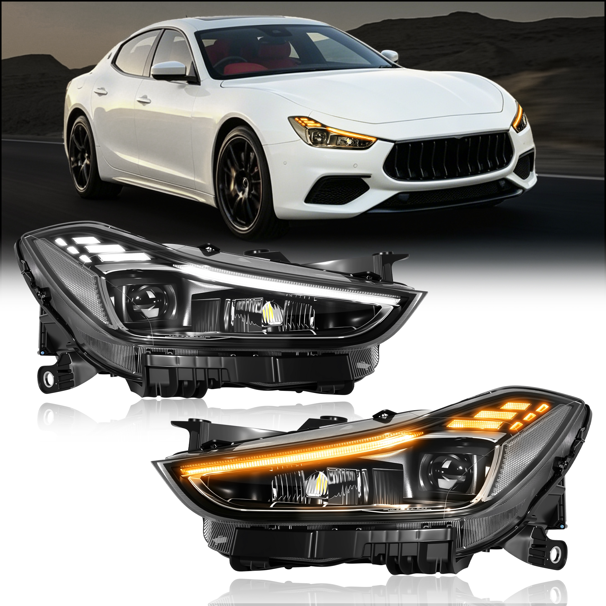 車の LED ヘッドライトマセラティジブリ 2018 - 2022 ロー/ハイビームヘッドランプアセンブリ DRL ライトアンバーターンシグナルライト