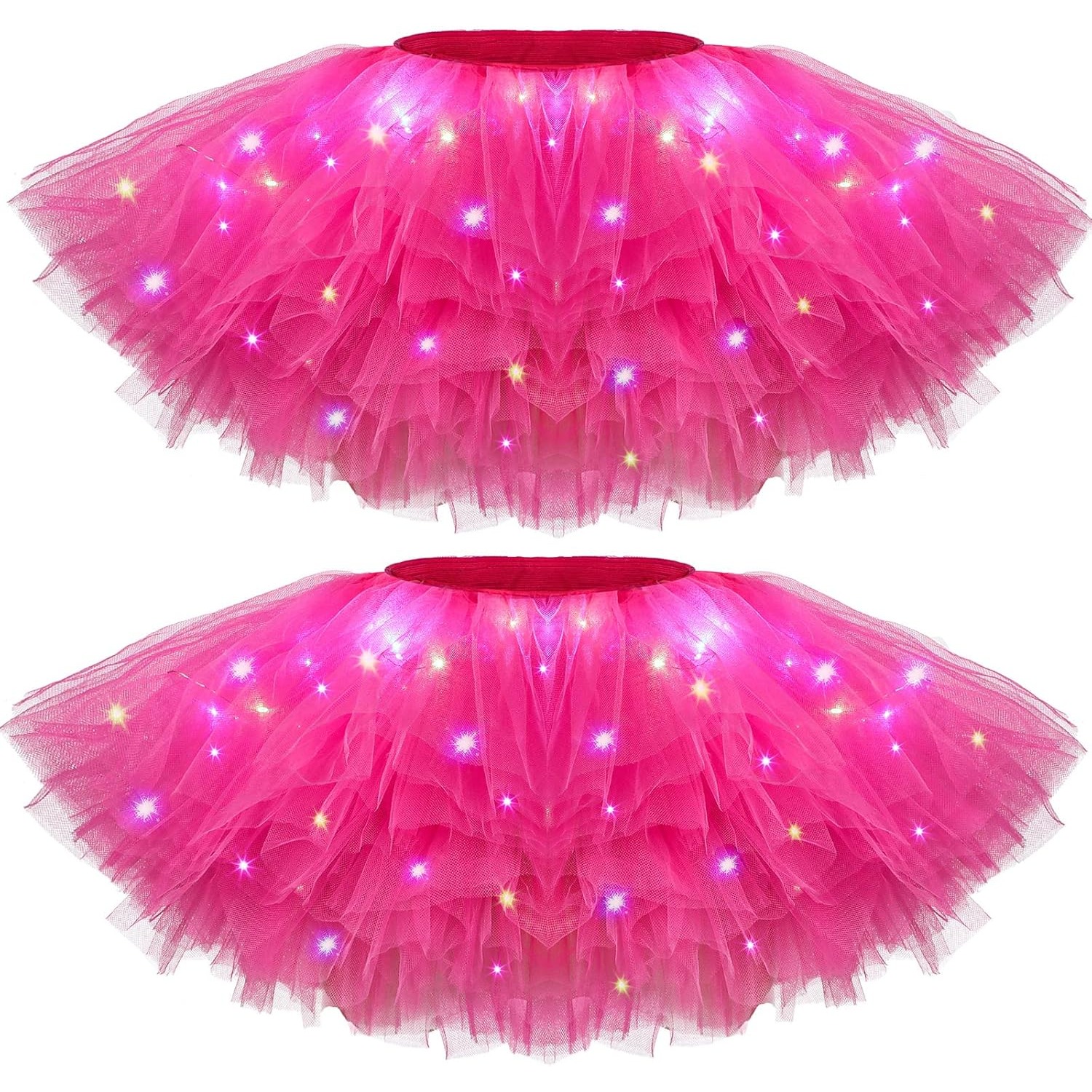2 パック LED チュチュスカート ライトアップチュチュ 5 層ネオンチュールスカート レディース ガールズ 80 年代 パーティー カーニバル コスチューム バレエ ダンス コスチューム