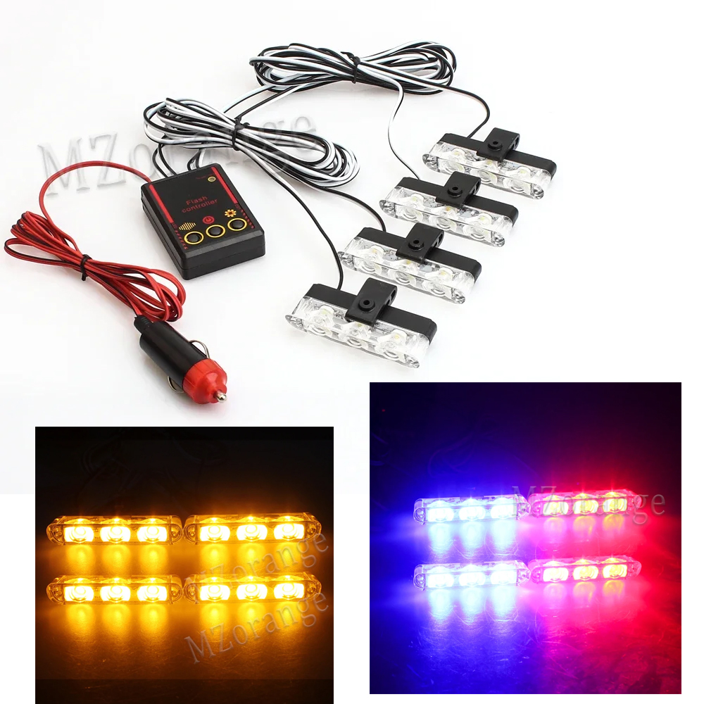 車のストロボ警察ライト LED ライト 4*3 Cigaretteer グリル警告ランプオートバイフラッシャー Fso 懐中電灯 12V カーアクセサリー