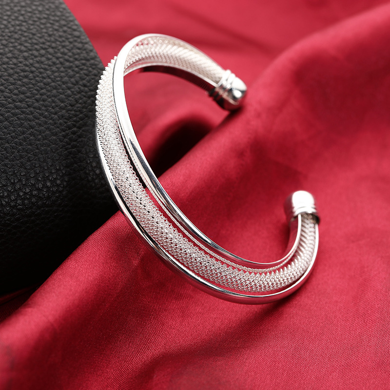 925 スターリングシルバー S925 メッシュオープンカフバングル女性クリエイティブブレスレット女性ファッションアクセサリー