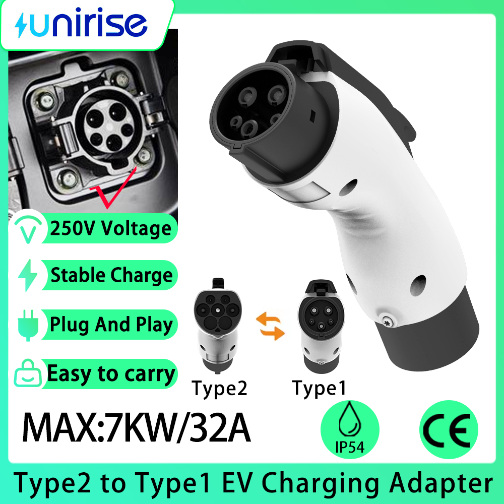 Unirise EV アダプタ Type2 から TYPE1 32A 7kw AC 充電器コンバータ IEC 62196-2 SAE J1772 ソケット車の充電コネクタ用