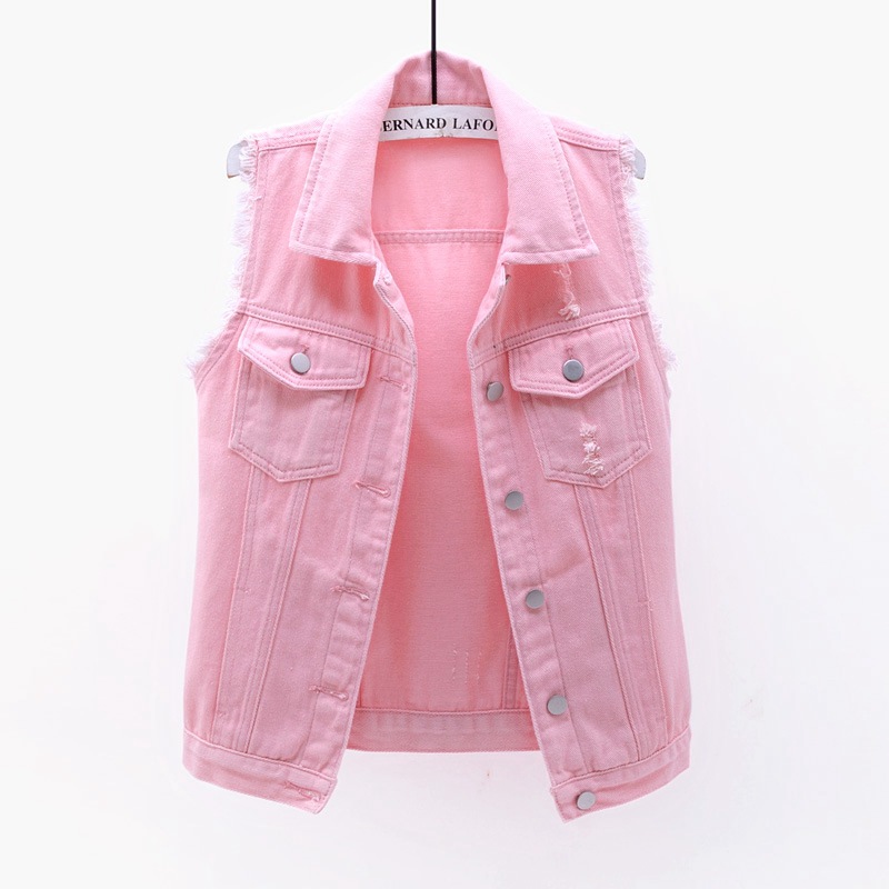 女性ビッグサイズ 6XL デニムベストノースリーブチョッキ学生カジュアルトップスジーンズジャケット赤、ピンク、紫、黄、青、白ジャケット