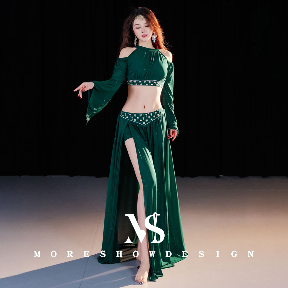 ベリーダンス衣装女性トップスカート長袖ダンスウェアパフォーマンス衣類セット練習服ダンス衣装スーツ