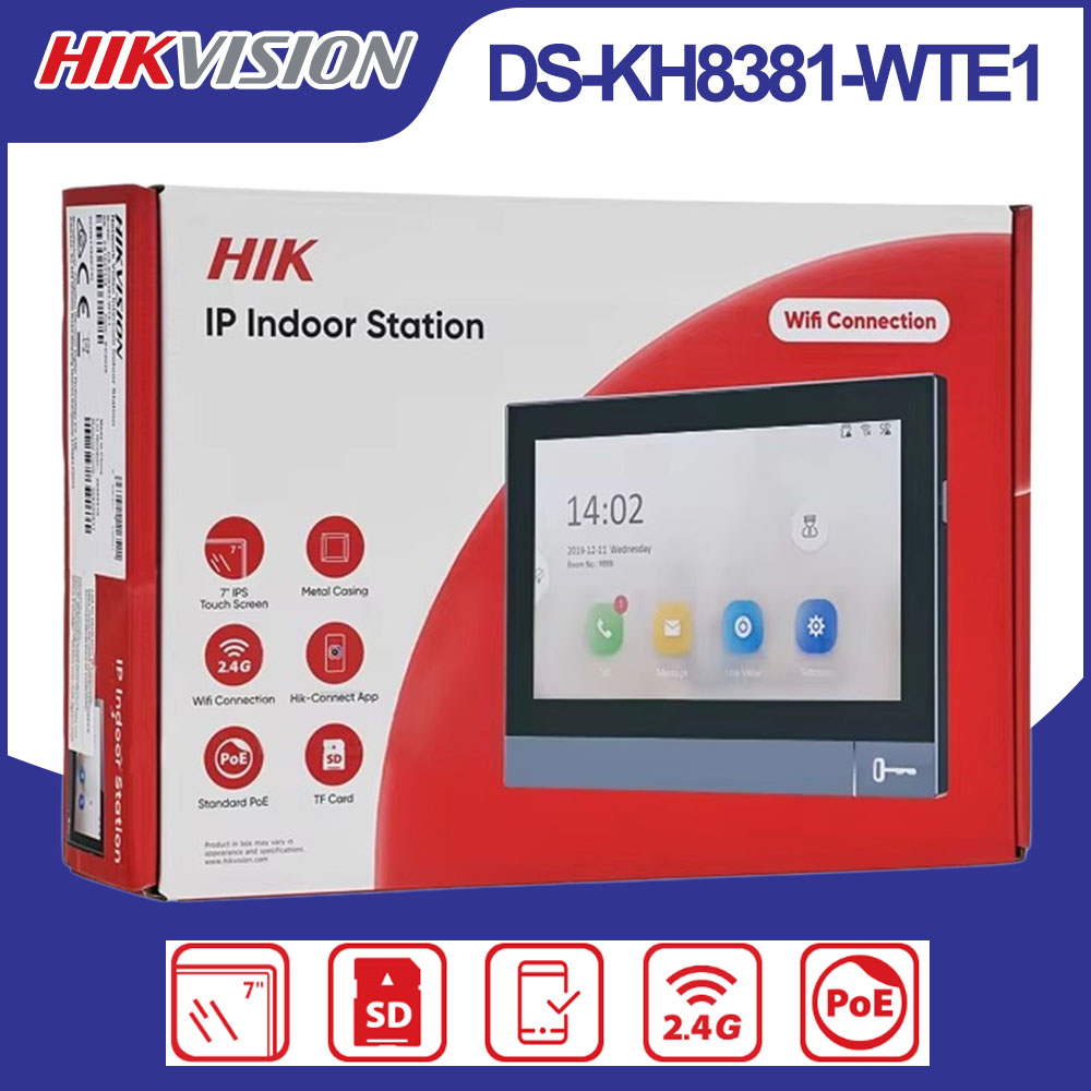 Hikvision DS-KH8381-WTE1 7 インチ IPS タッチ スクリーン屋内ステーション WiFi PoE ビデオ インターコム モニター双方向オーディオ Hik‑Connect アプリ リモート