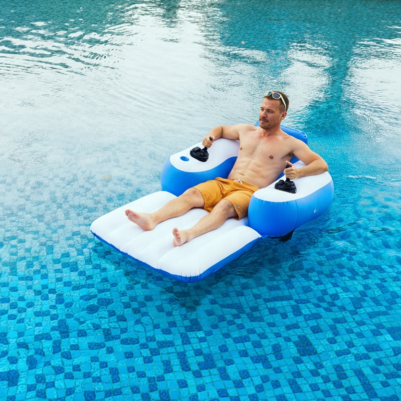 Ride-On Motorized Luxury Inflatable PVC Material Pool Lounger Float With Splash Runner Tube Floating Mat For Amusement Custom