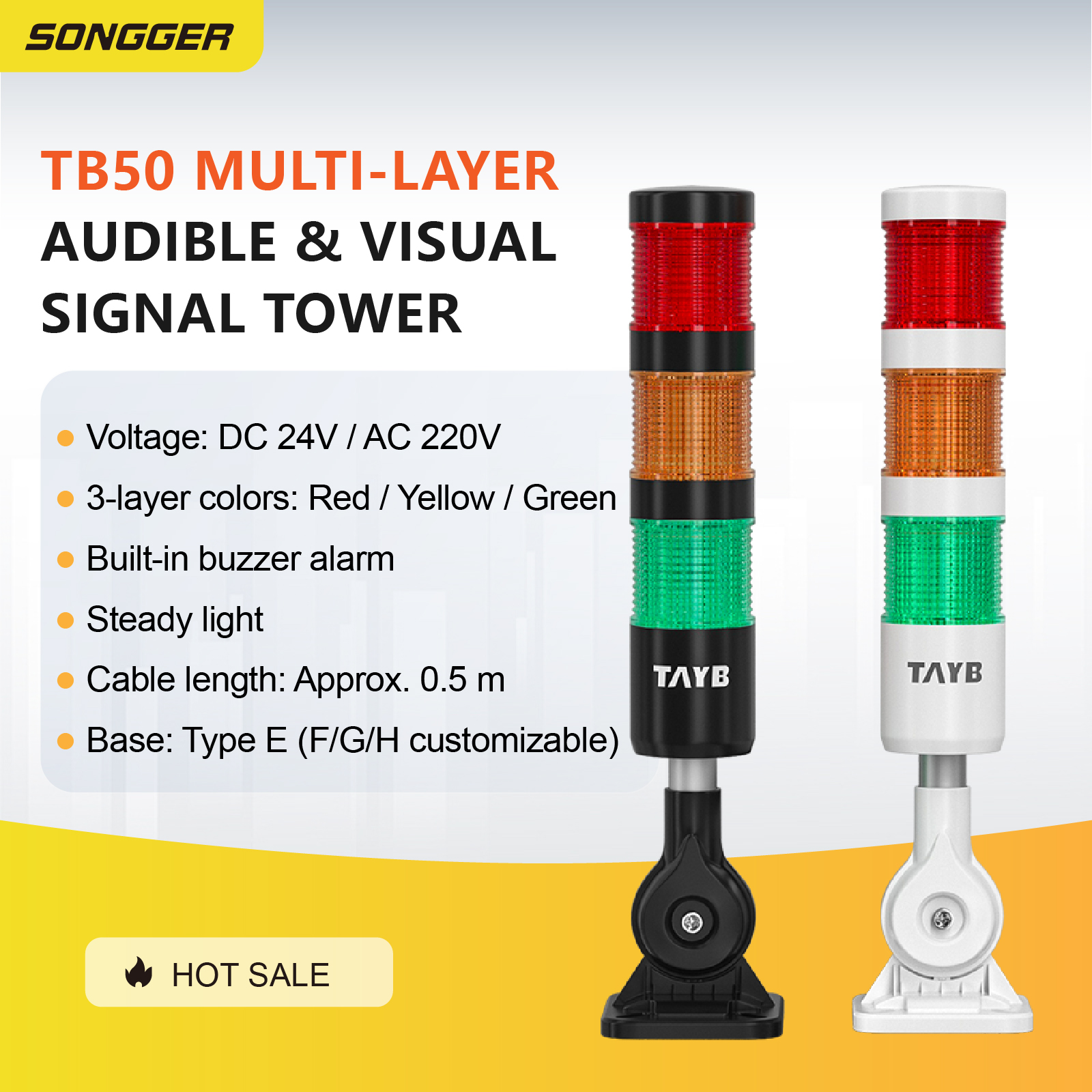 TB50 多層可聴アラーム DC24V AC220V LED 信号タワーライトマシンインジケーター 3 色警告ランプ折りたたみ
