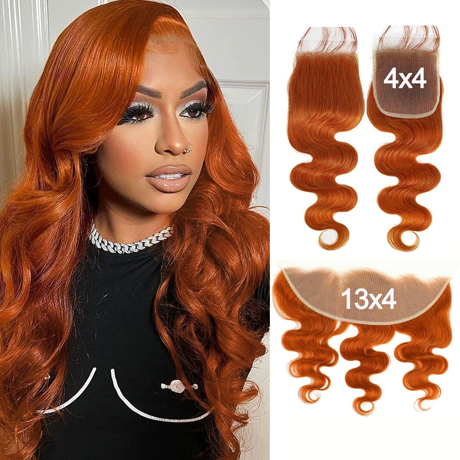 #350 Ginger Body Wave 13x4 Lace Frontal Only 4x4 Transparent Swiss Lace Brazilian Human Hair Pre-Plucked With Baby Hair