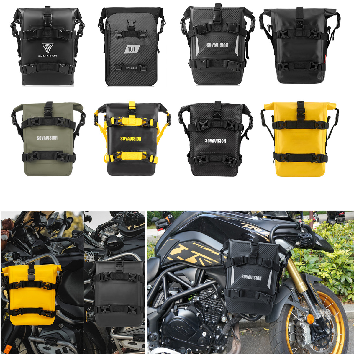 ADV オートバイクラッシュバーバッグ 8L 9L 10L 12L 13L バンパーダッフルサイドバッグ防水ドライツールキャリー PVC 旅行荷物ユニバーサル