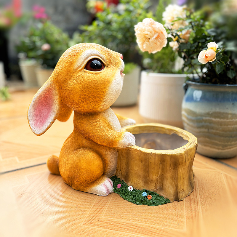 1pc 愛らしいウサギ植木鉢多肉植物植栽ポット癒し動物樹脂屋外庭中庭オフィスデスク装飾