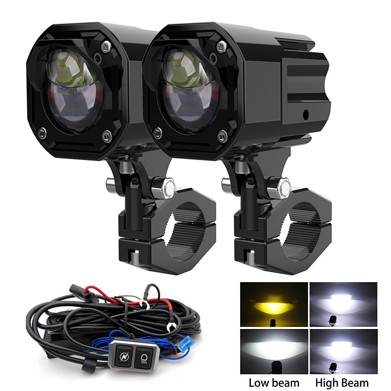 オートバイ LED スポットライト補助ヘッドライト LED フォグライトミニプロジェクターホワイト 6000K イエロー DWhite riving ランプ Hi/Lo ビーム。