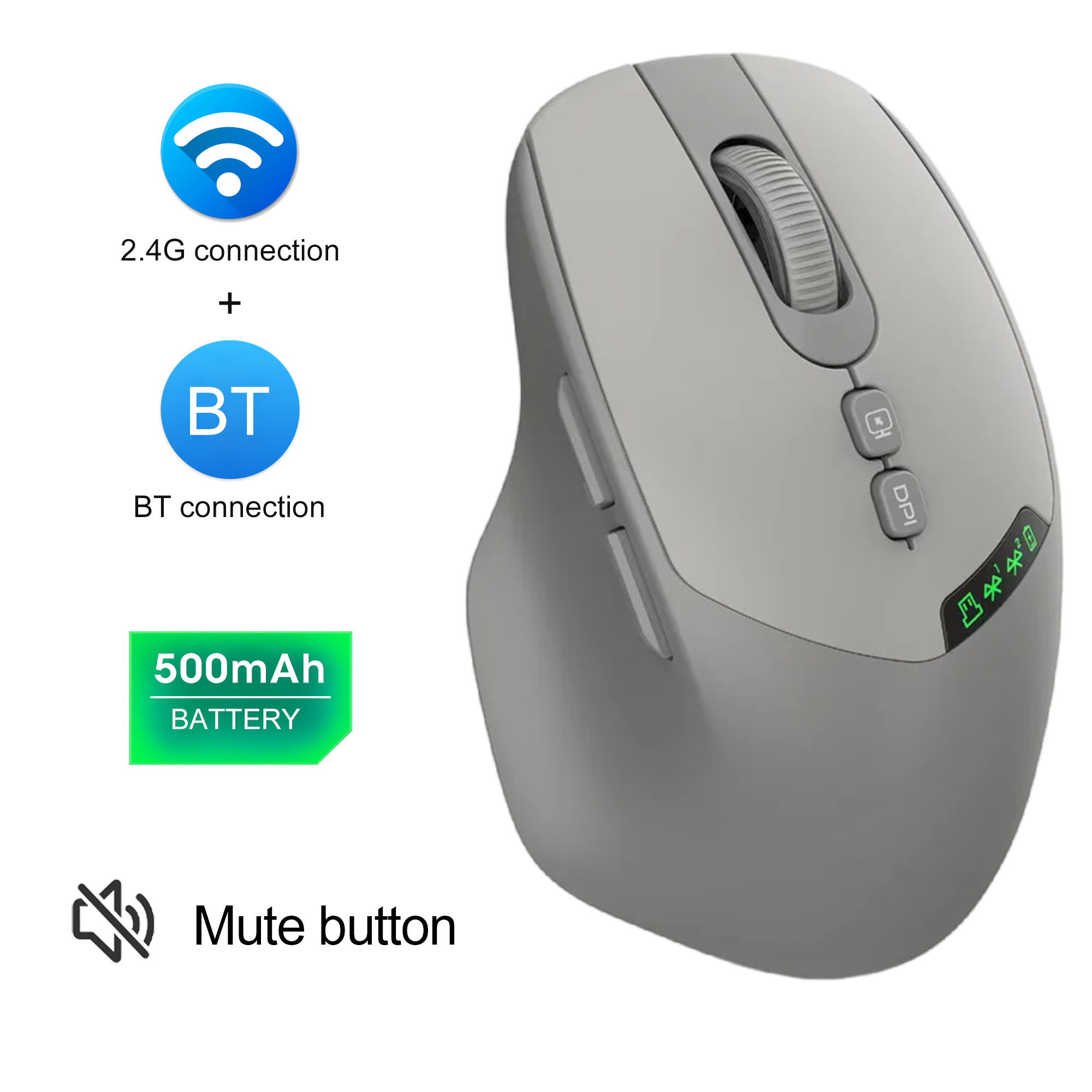 ワイヤレス Bluetooth マウス デジタル スクリーン ディスプレイ サイレント 500mAh 充電式 7 ボタン オフィス ユニバーサル マウス