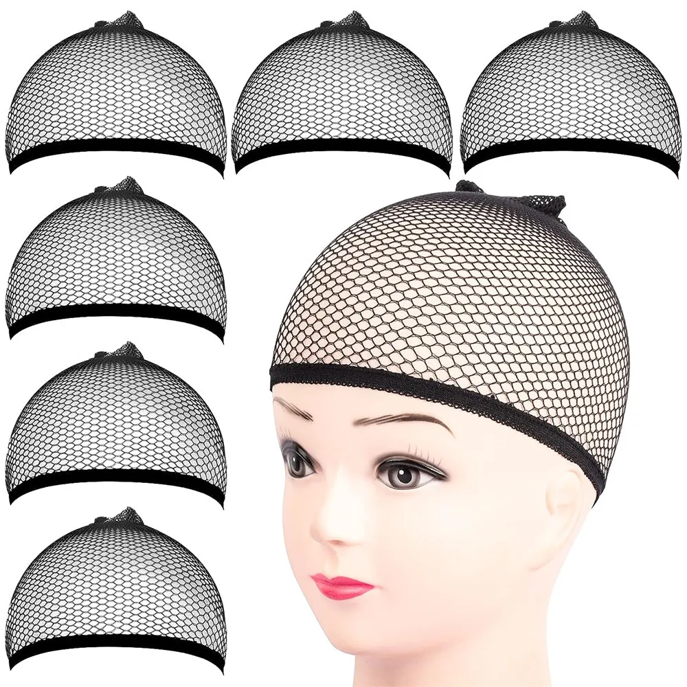 ブラックメッシュネットウィッグキャップライナーウィッグ用ウィッグキャップ弾性ヘアネットクローズエンドフィッシュネットウィッグキャップ平均サイズ