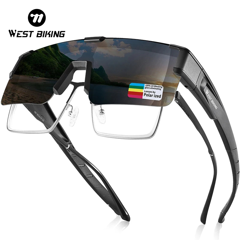 WEST BIKING 偏光サイクリングゴーグル UV400 アンチグレアアウトドアスポーツサングラス夜間運転メガネフィット近視メガネ