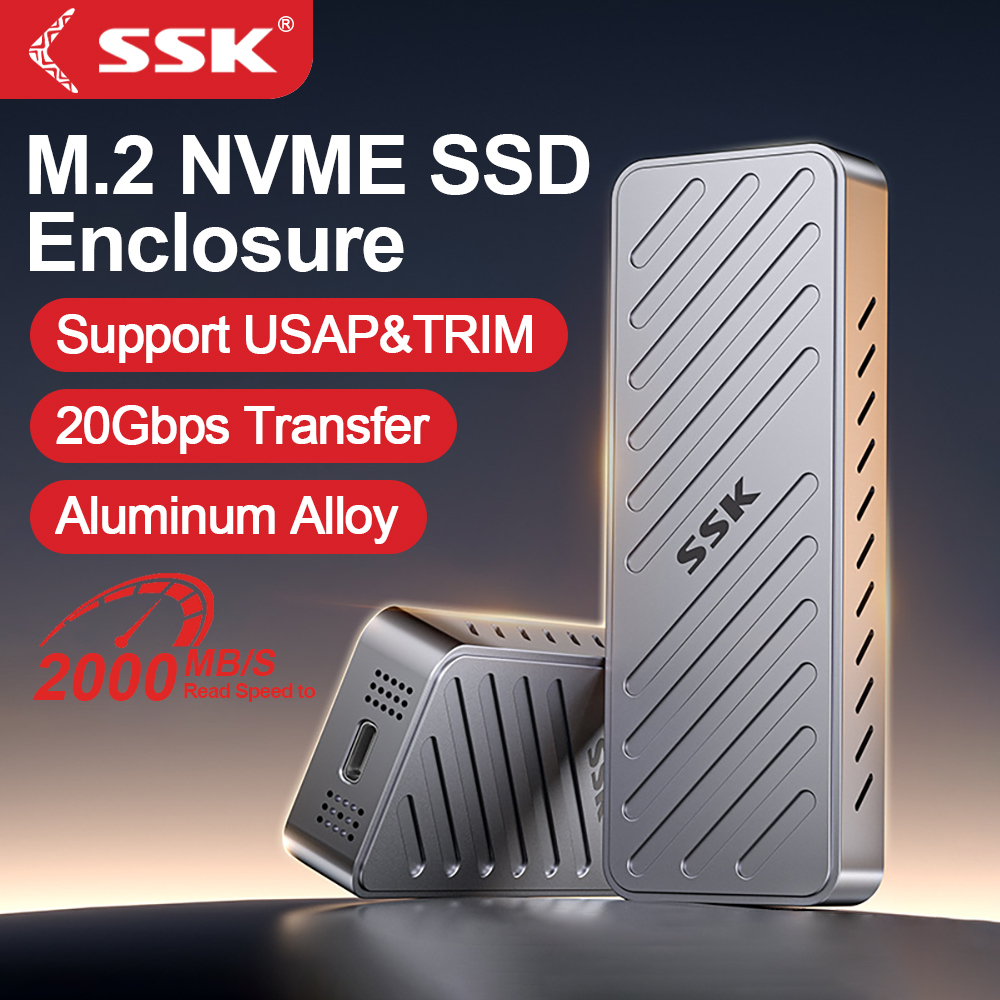 SSK M.2 NVMe SSD エンクロージャ 20Gbps 外付けハードドライブケース ツール不要のアルミニウム合金 NVMe から Type-C SSD ケースアダプター PC ケース用