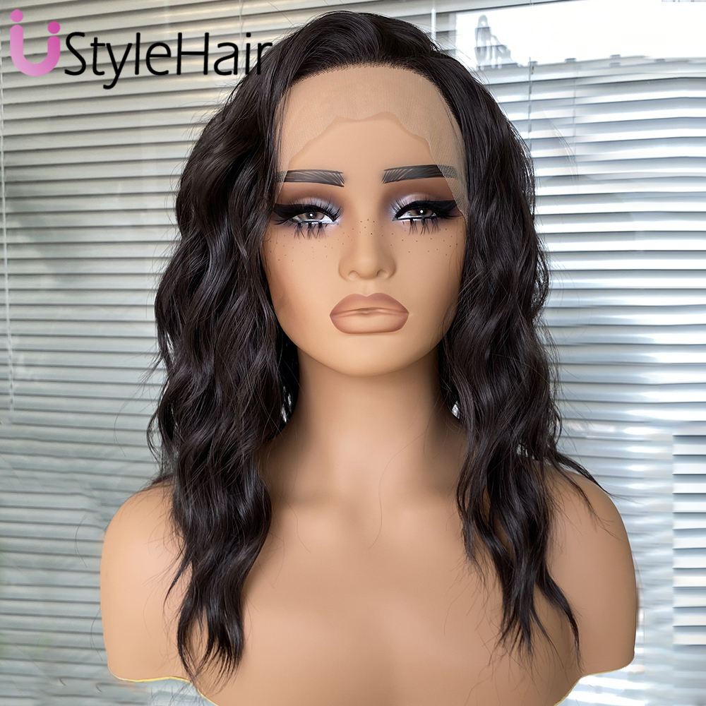 UStyleHair ダークブラウンレースフロントウィッグ自然な見た目 12 インチ短波かつら耐熱人工毛日常使用コスプレウィッグ