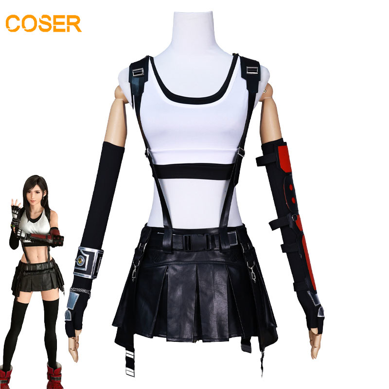 アニメ FF VII ティファコスプレ衣装ウィッグスーツ Coser ハロウィンパーティーロールプレイ衣装ドレス