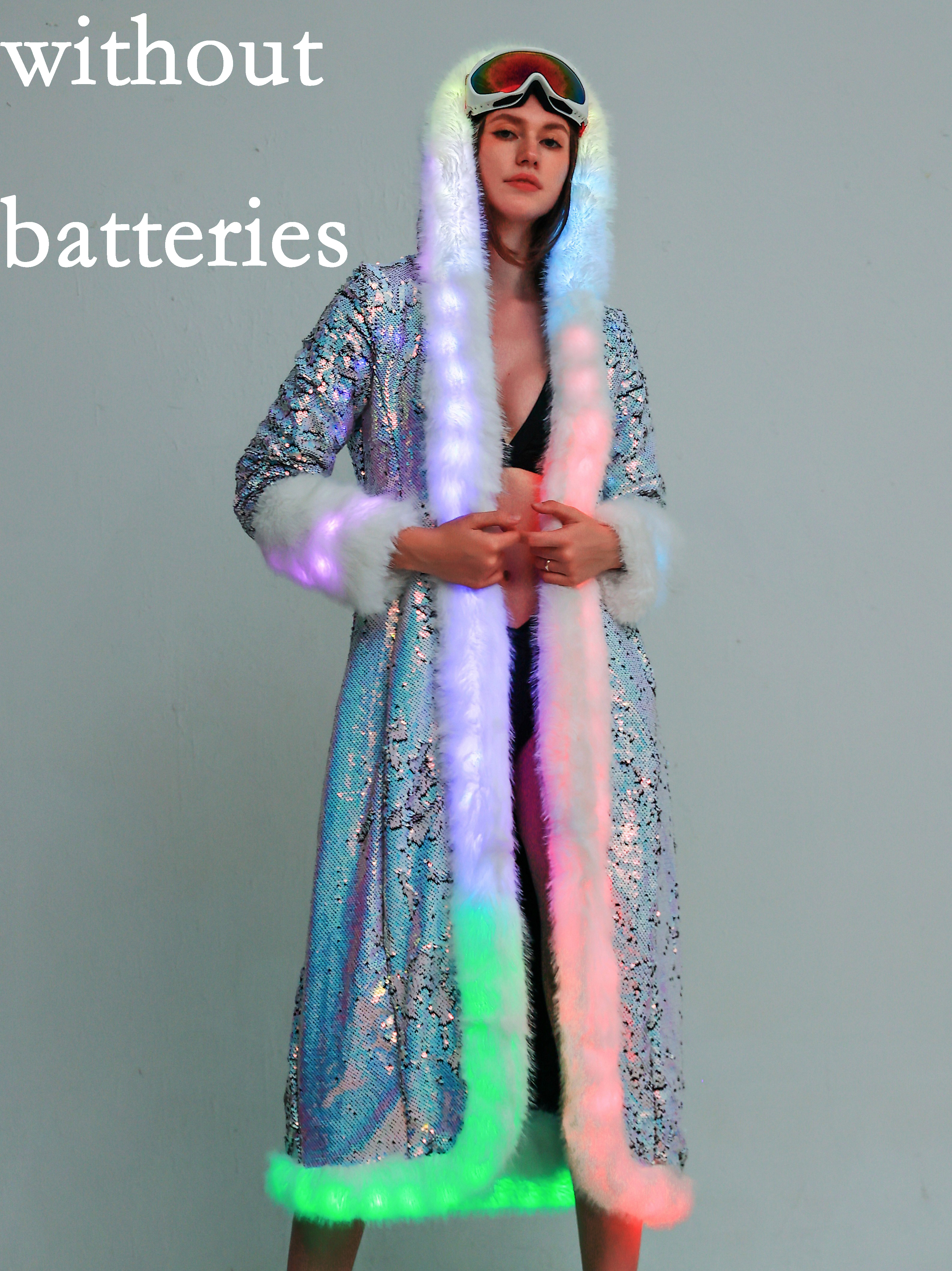 LED Ligh ぬいぐるみフェイクファー服クールナイトダンス小道具 LED ライトアップレイブジャケット大人のダンスパフォーマンス仮装フラッシュ