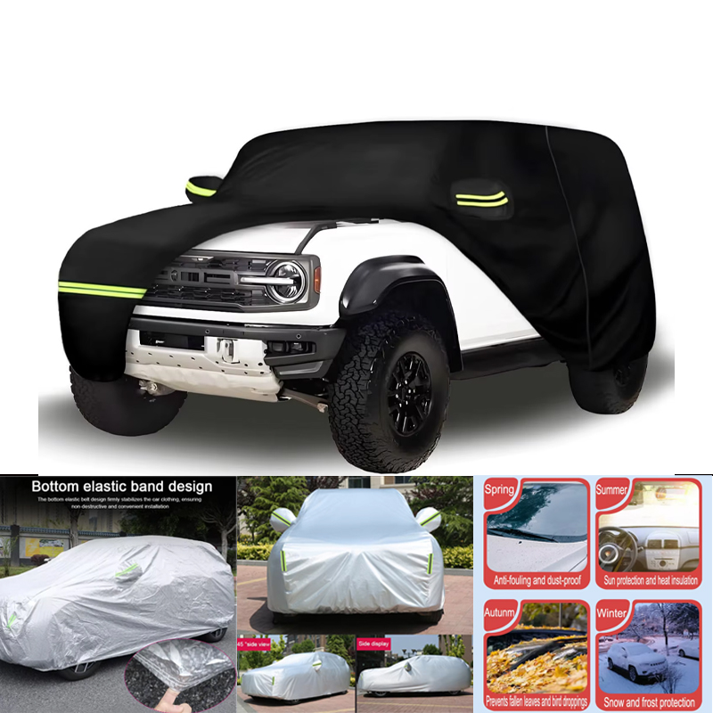 防水車カバー 2021-2024 フォード ブロンコ 2 ドア (ブラック) 210T カスタム屋外ストームフード