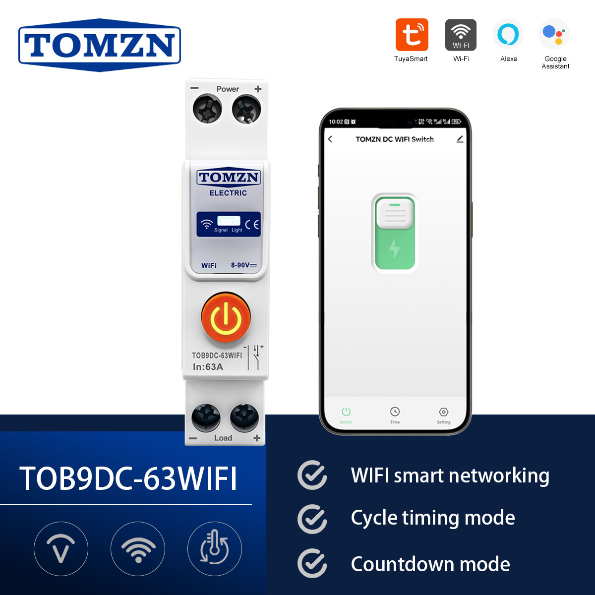 TOB9DC 8-90V DC 1-63A WIFI スマートサーキットブレーカー TUYA スマートライフ LED 制御スイッチング電源 PLC タイマーカウントダウン Din レール