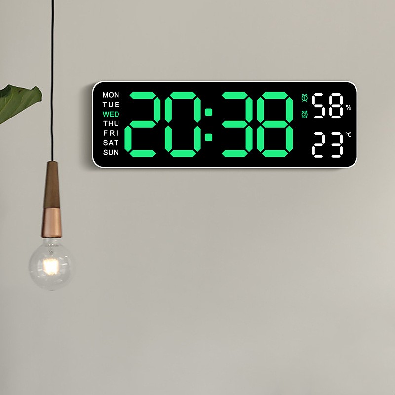 9 インチ大型デジタル壁時計 USB 電源温度湿度週間自動調光 DST 置時計 12/24H 電子 LED 目覚まし時計