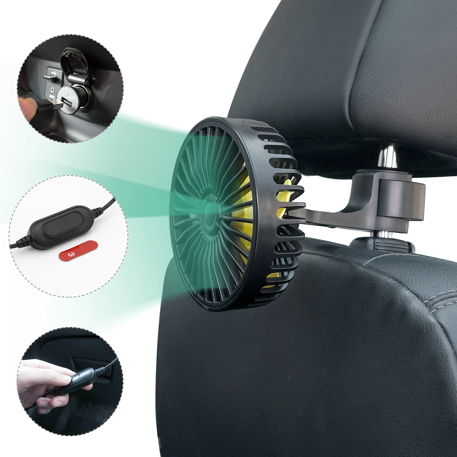 Hipacool 車ファンクーラー後部座席 Ventilador USB 芳香剤ポータブルエアコンクーラー自動人工呼吸器 5 ブレード 3 ギア風